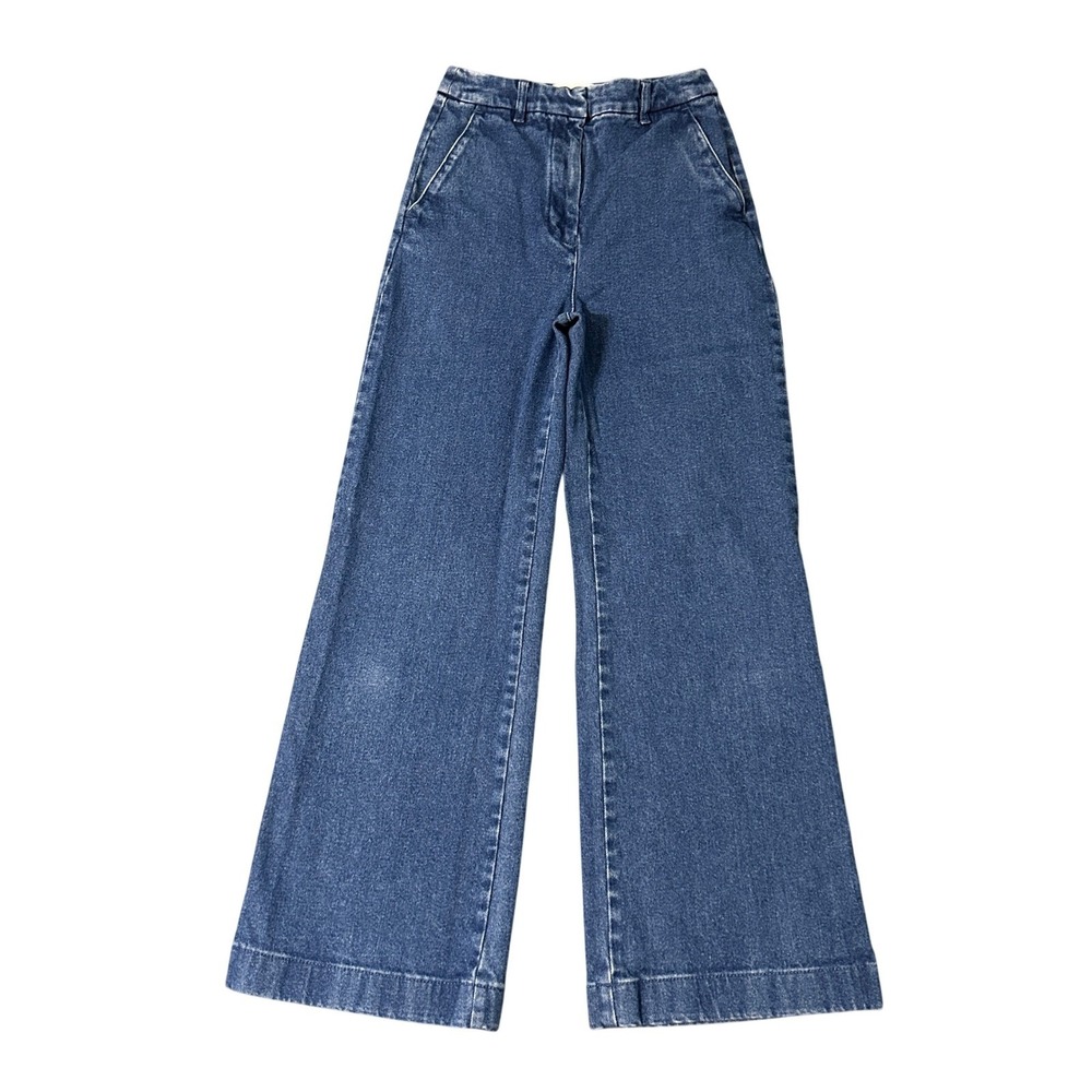 Sezane Paris Wide Leg Jeans Womens 34 Blue High Waist Flare Trousers Denim 24x28